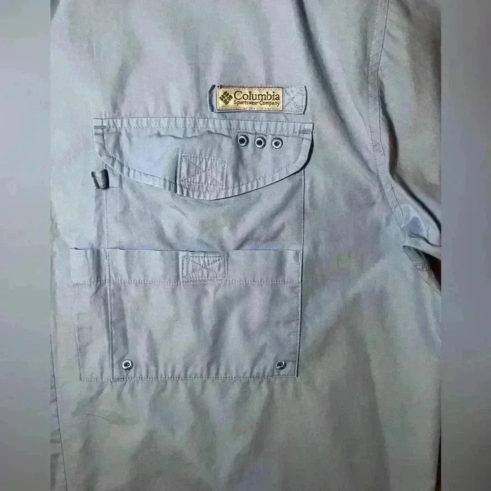 Columbia PFG Light Blue Button Down Collared SS Shirt Men's Size L Large - Picture 6 of 7